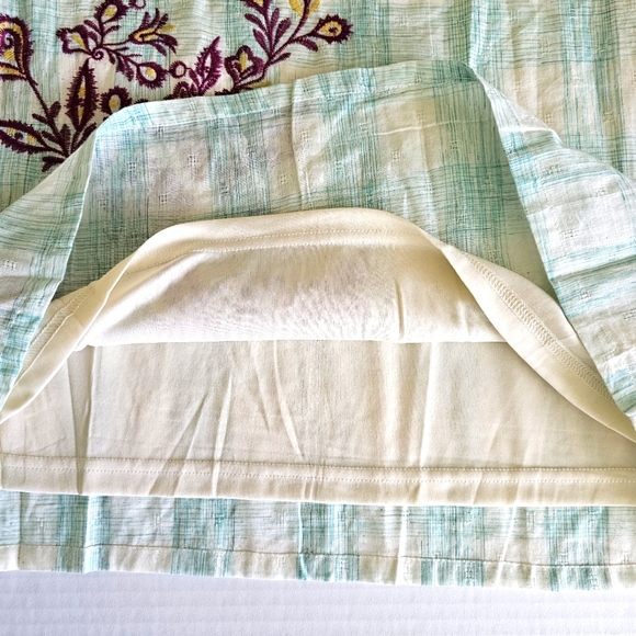 Entro green off white check shift dress size M sleeveless lace up embroidery NWT - Picture 7 of 12